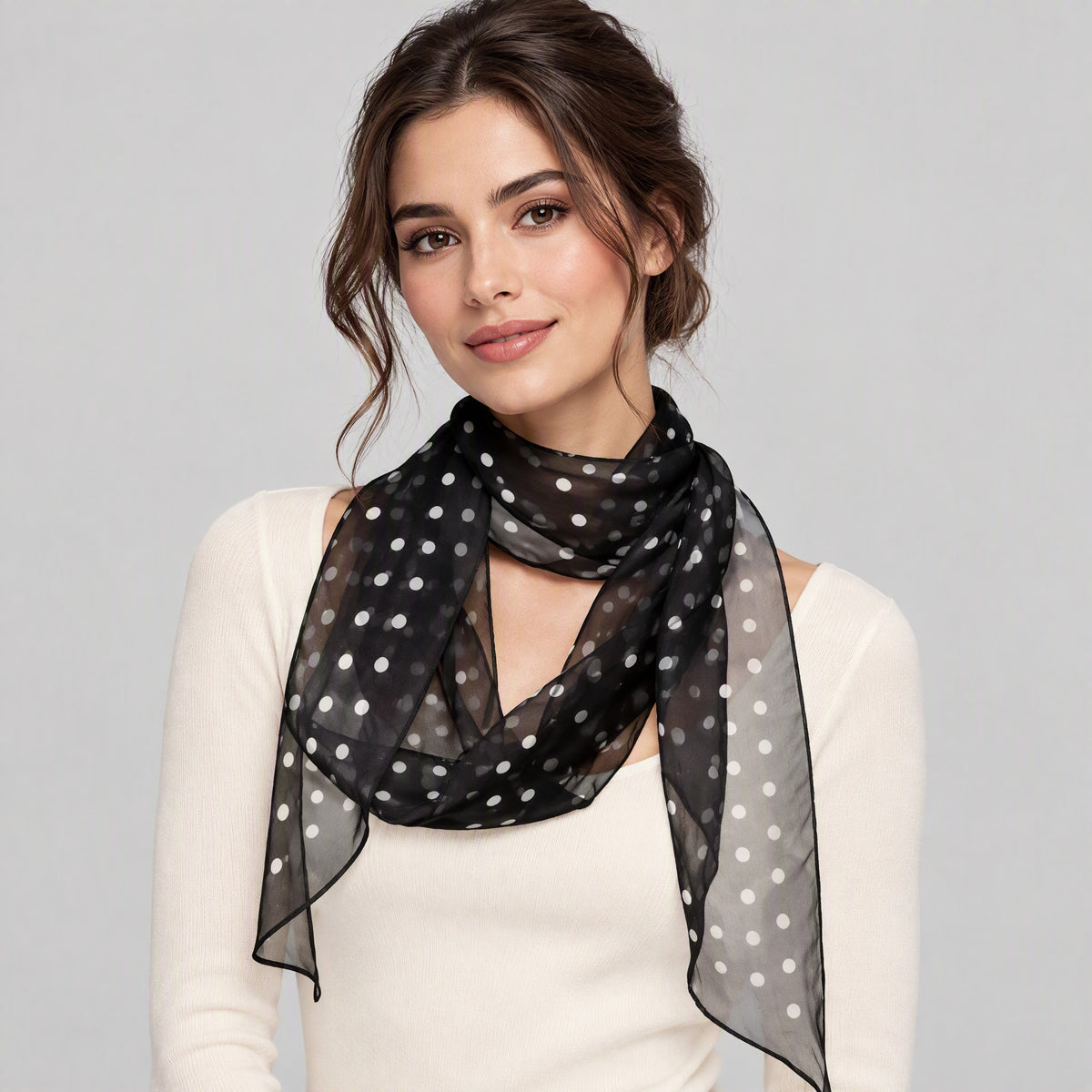 Mini Dot Mulberry Silk Long Scarf – 13 x 63 in