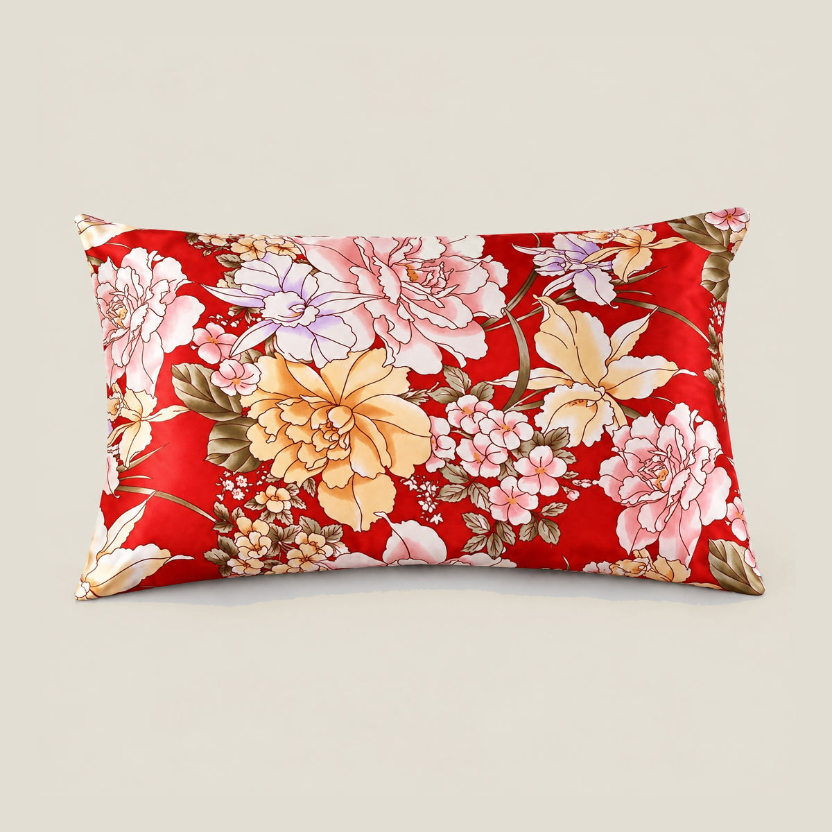 Scarlet Bloom printed mulberry silk pillowcase