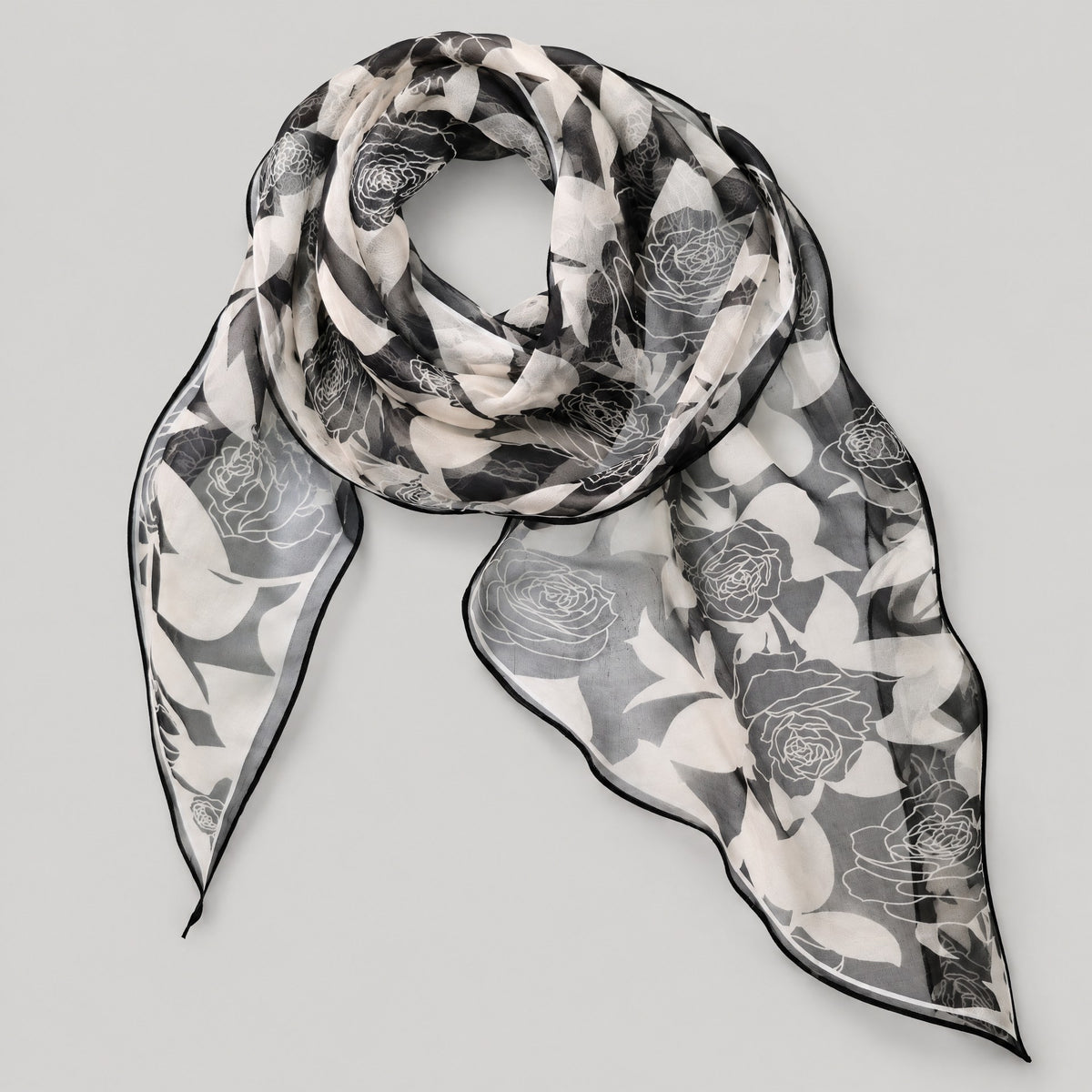 Night Rose Mulberry Silk Long Scarf – 13 x 63 in