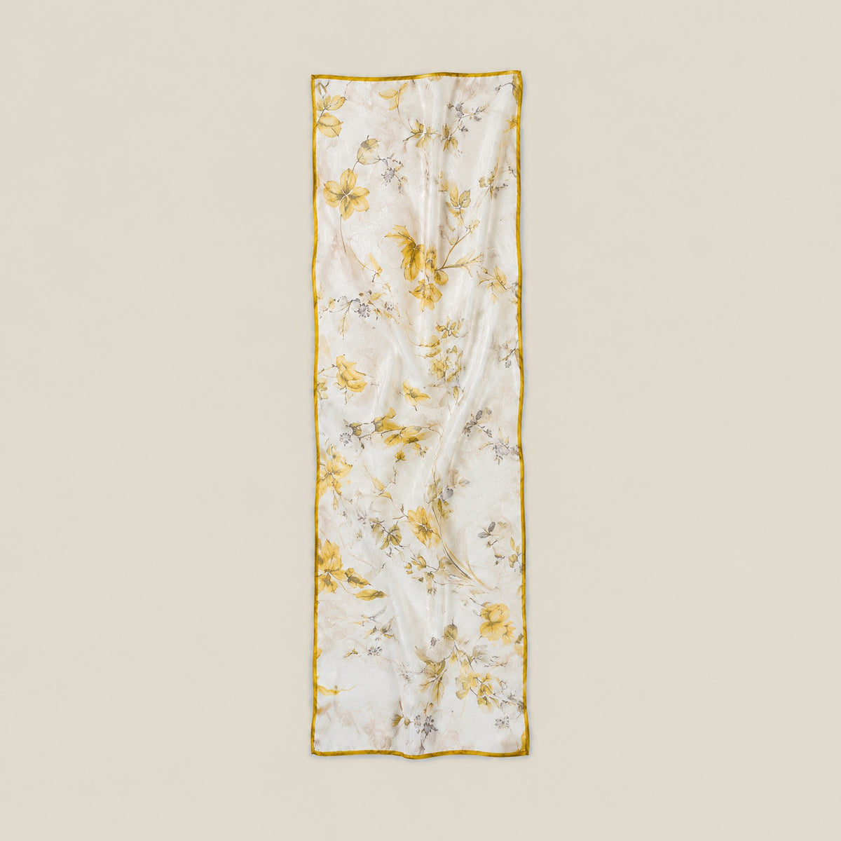 Pale yellow sprig mulberry silk scarf, 22 x 67 in