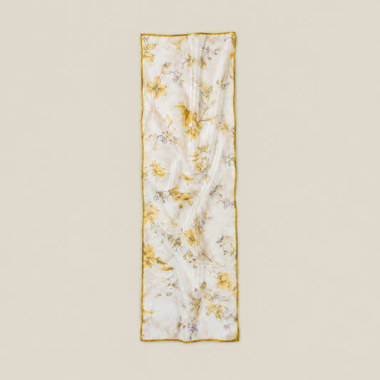 Pale yellow sprig mulberry silk scarf, 22 x 67 in