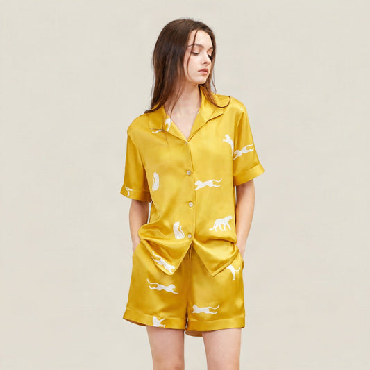 Ensemble de pyjama en 100 % soie de mûrier à manches courtes 19 momme – Vêtements de nuit et de détente pour femme