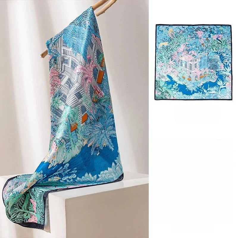 Square & Long 100% Mulberry Silk Scarf – Floral Print Lightweight Shawl, 34 x 34 in