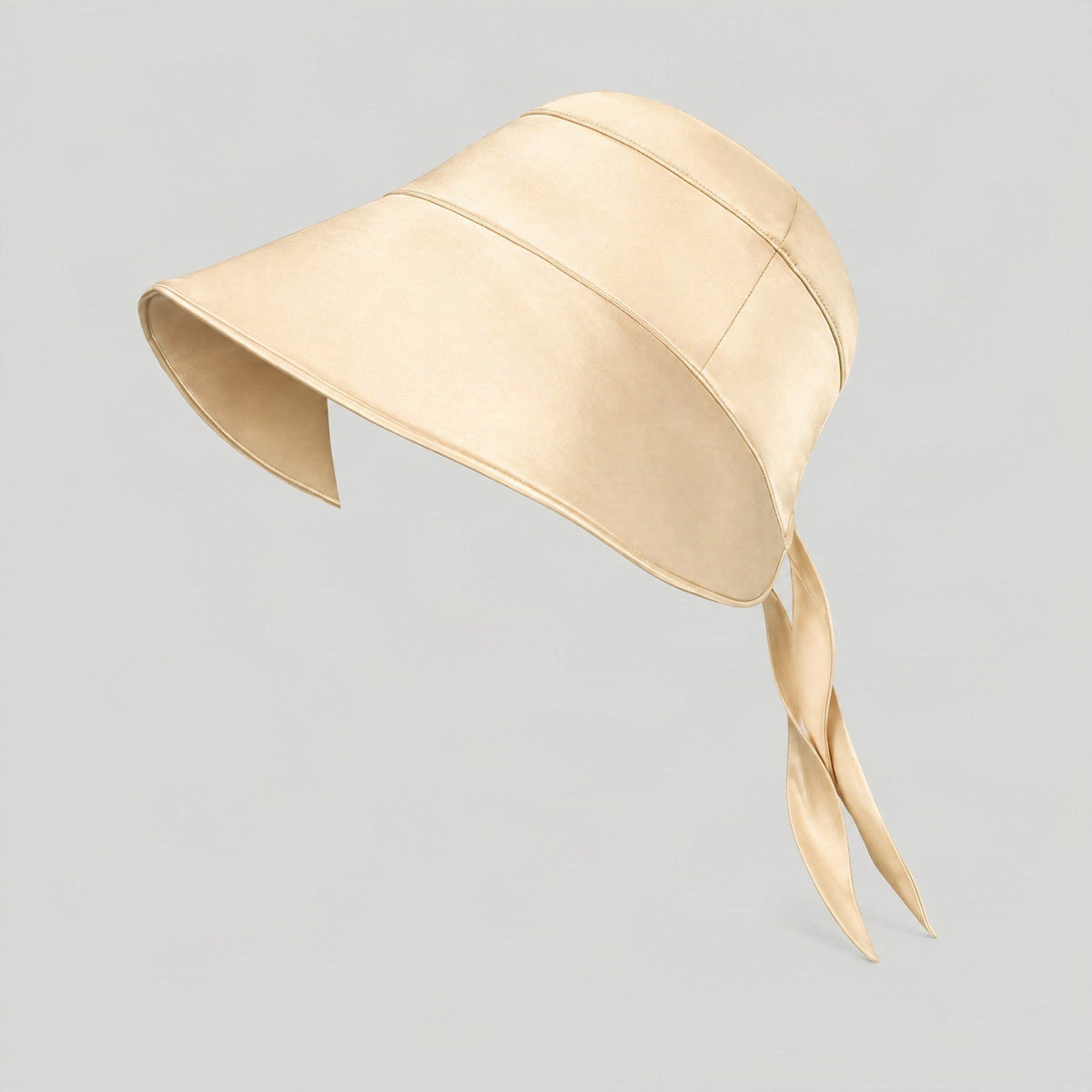 Champagne mulberry silk wide-brim sun hat with back ties