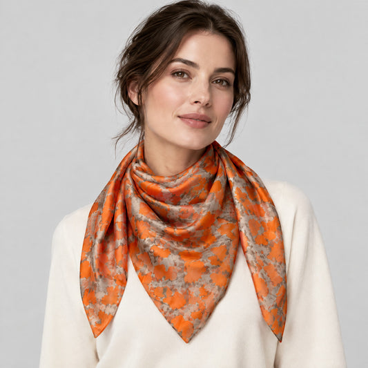 Orange Animal Print Mulberry Silk Scarf – 69 x 43 in