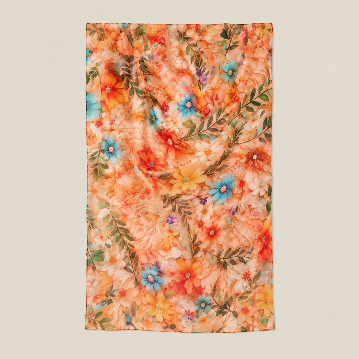 Orange small floral mulberry silk scarf
