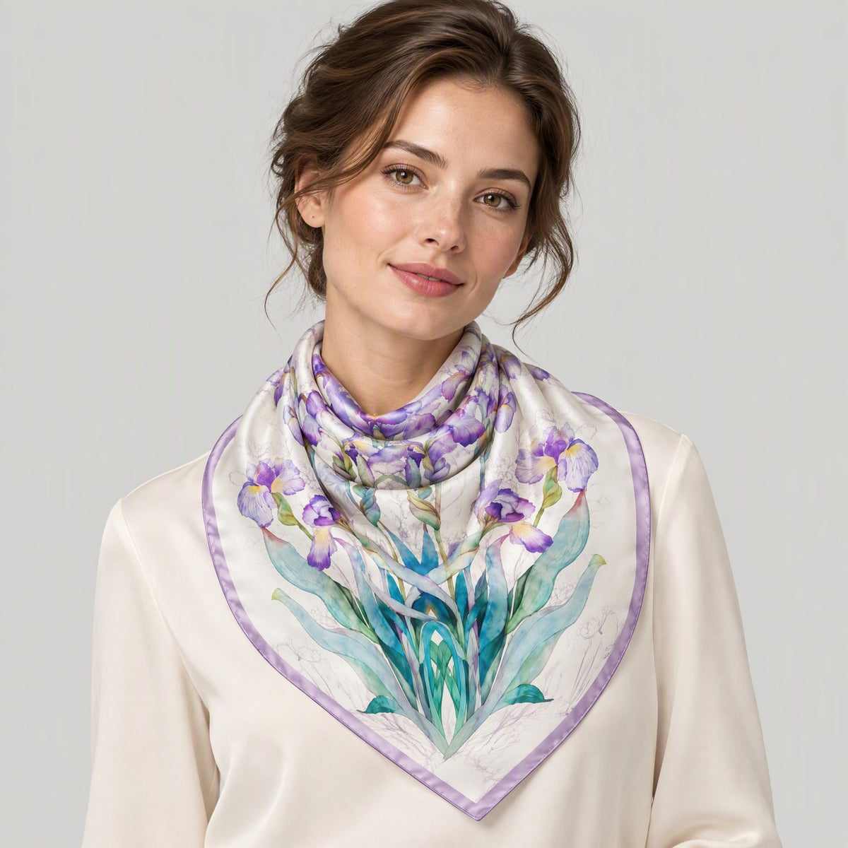 Purple Narcissus Mulberry Silk Square Scarf – 21 x 21 in