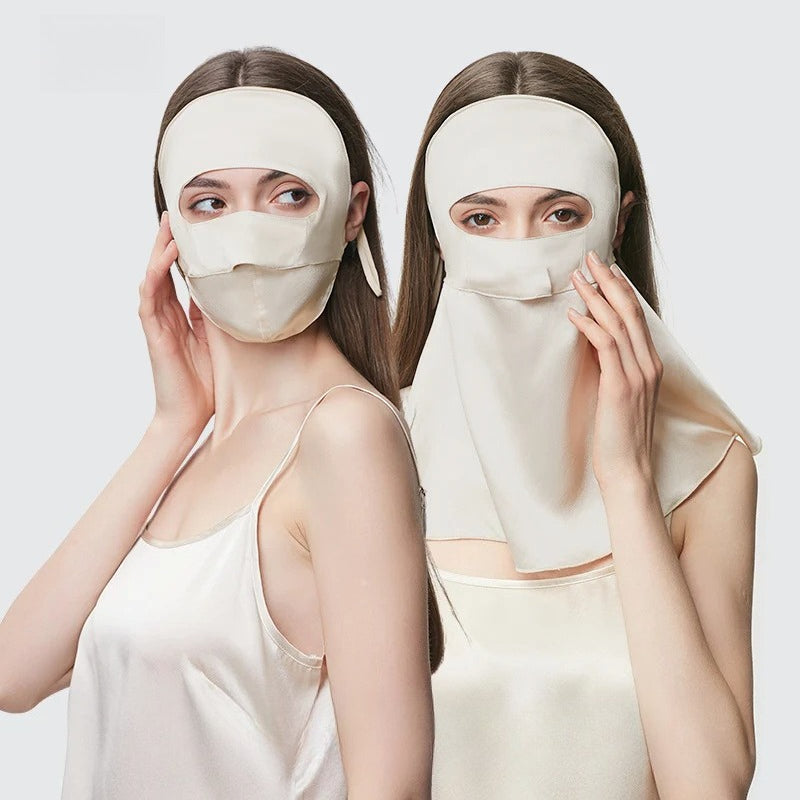 Full-Face 100% Mulberry Silk Sun Protection Mask – UV-Blocking with Neck Coverage