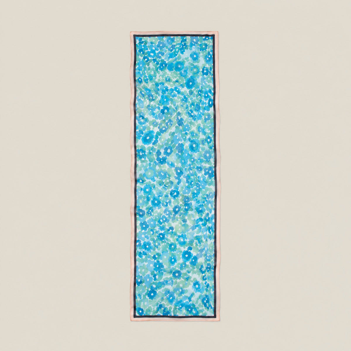 Blue Cartoon Floral mulberry silk long scarf