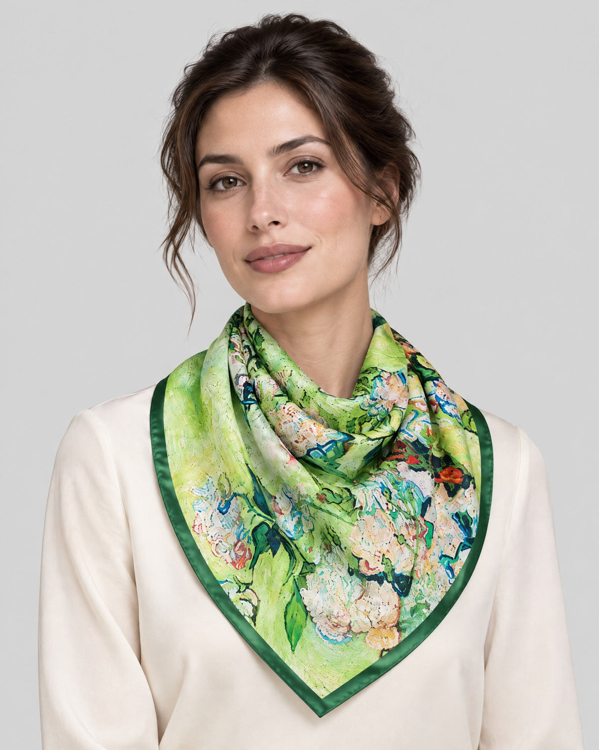 Oil Painting Thorn Rose Mulberry Silk Square Scarf – 21 x 21 in