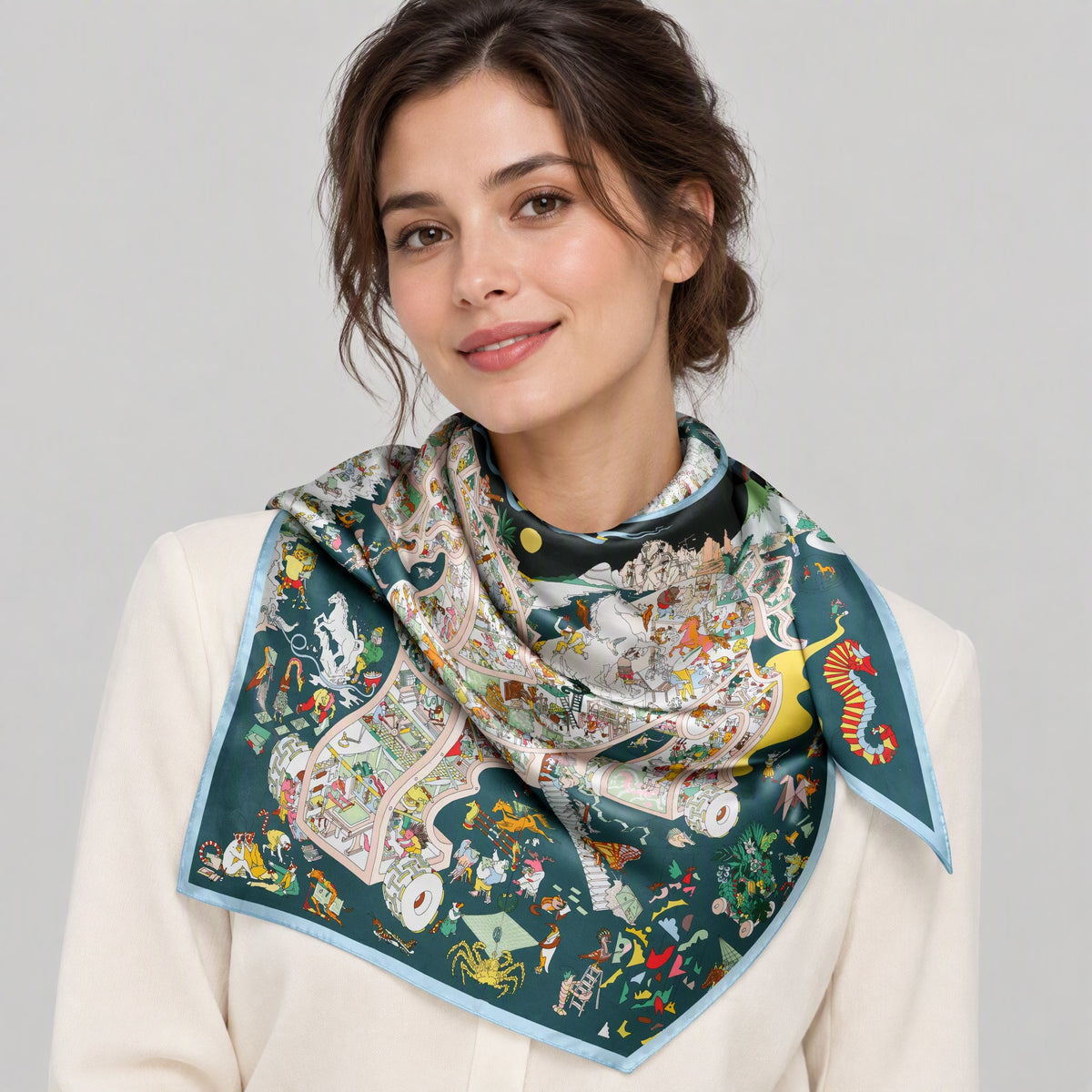 Magical Horse Garden Mulberry Silk Square Scarf – 27 in