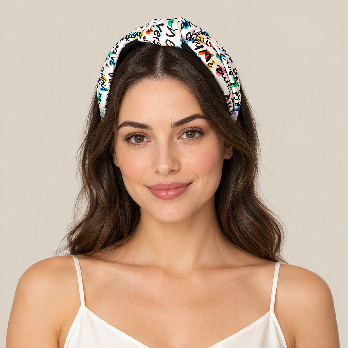 Mulberry Silk Letter Print Headband Soft Breathable Colorful Alphabet