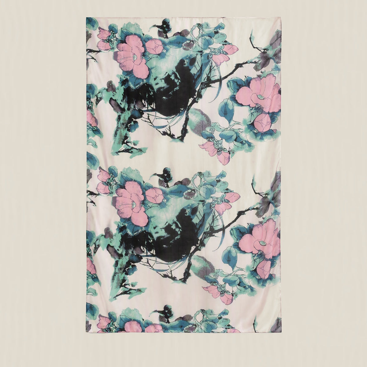 Ink Wash Peach Blossom mulberry silk scarf
