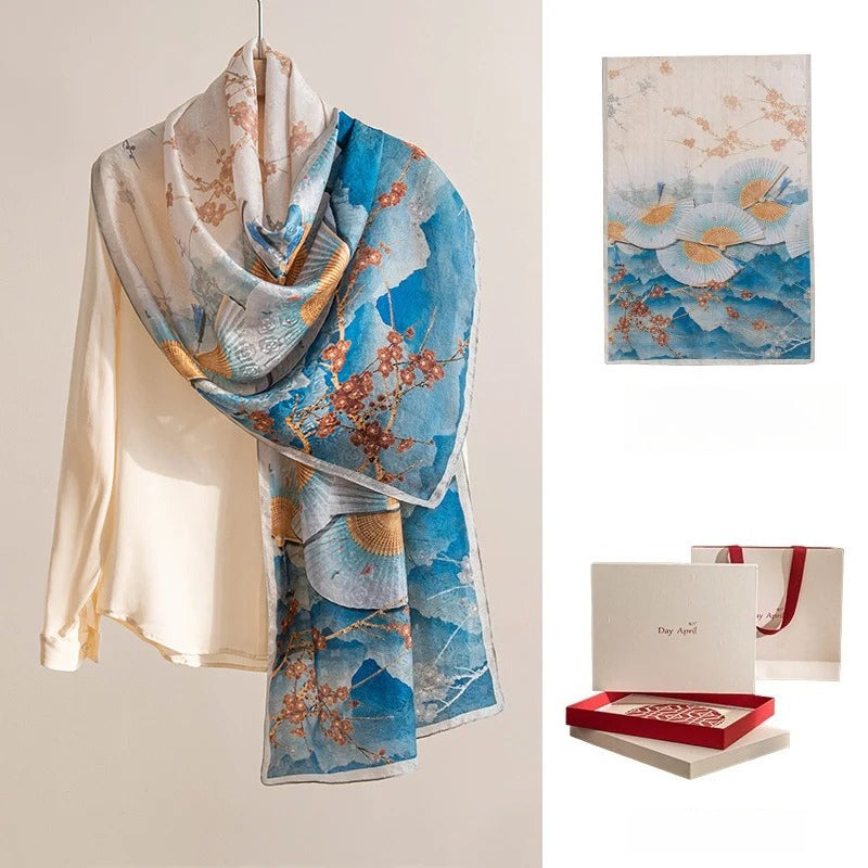 Square & Long 100% Mulberry Silk Scarf – Floral Print Lightweight Shawl, 34 x 34 in