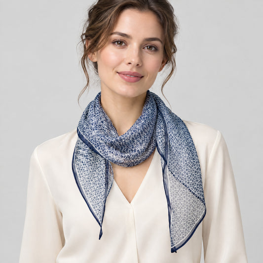 Qinglan Four-Leaf Mulberry Silk Long Scarf – 13 x 63 in
