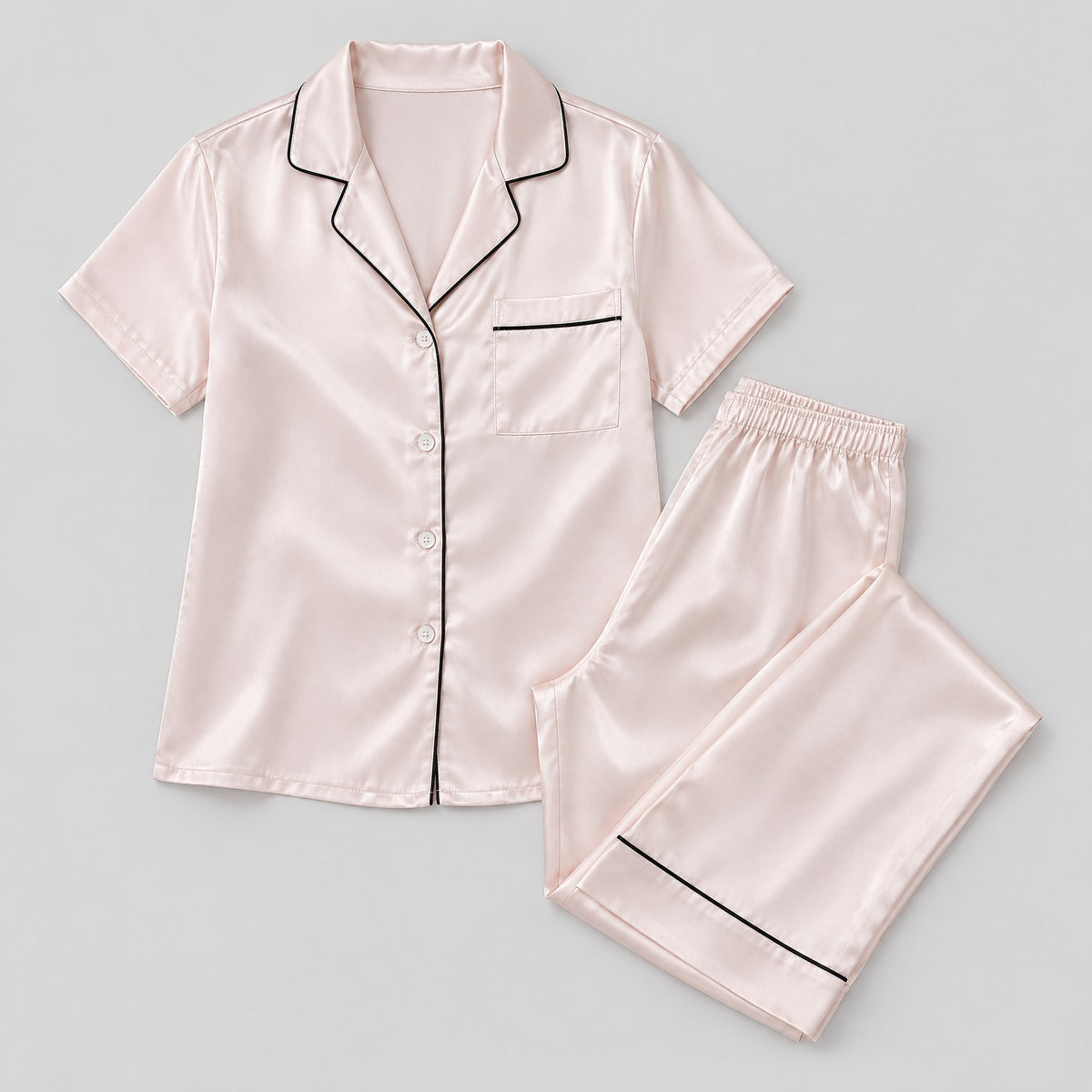 16 Momme Mulberry Silk Short Sleeve Pajama Set – Long Pants