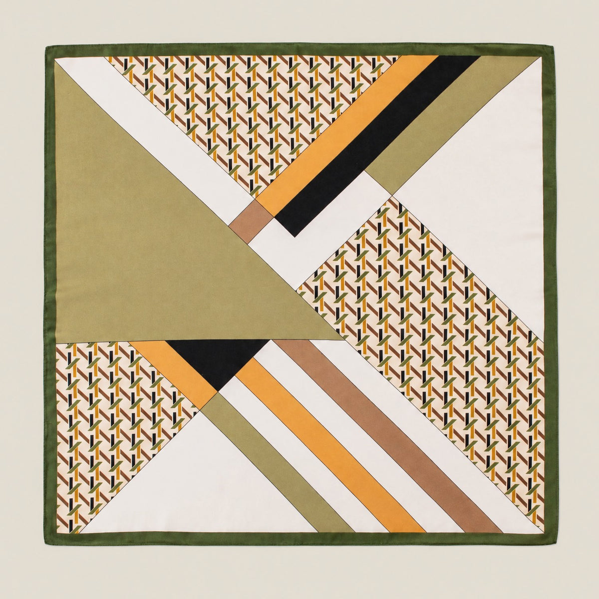 Tea Green Patchwork mulberry silk square scarf, 26 x 26 in