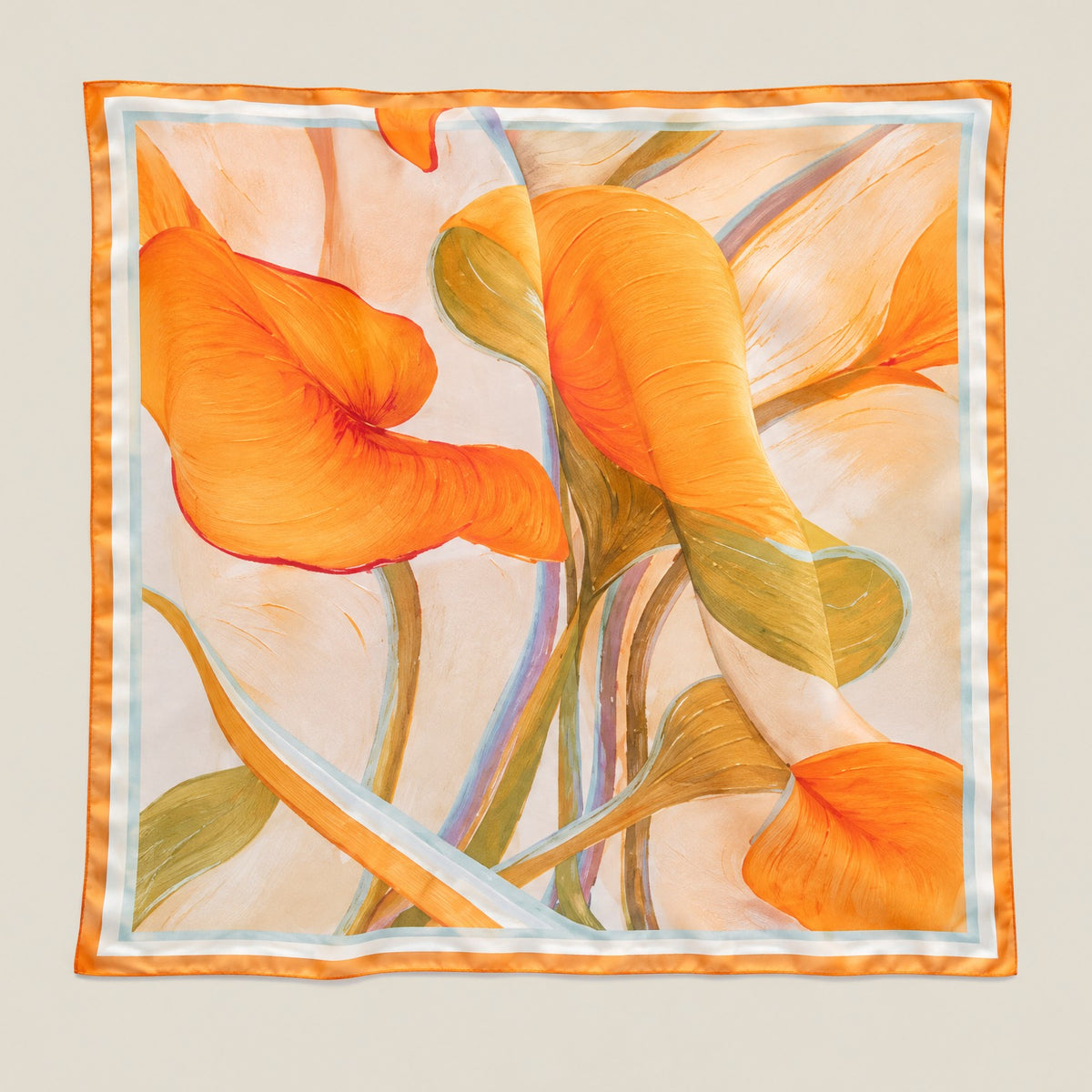 Orange Leaves mulberry silk square scarf