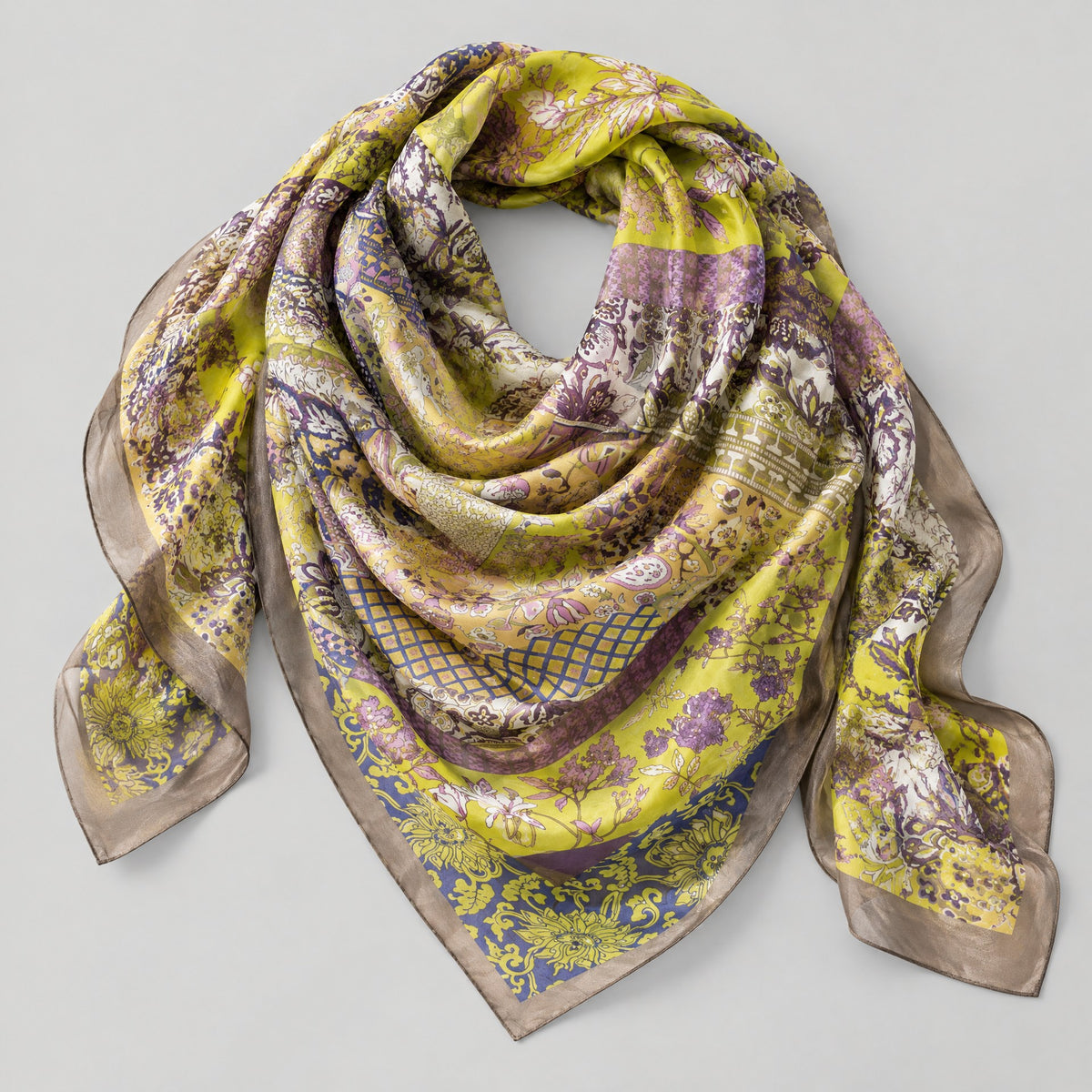 Yellow Small Floral Mulberry Silk Scarf – 69 x 43 in