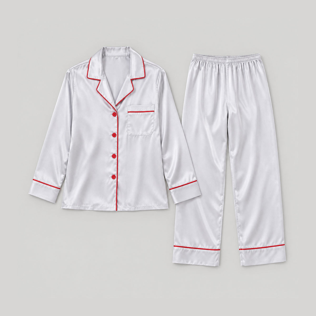 19 Momme Long Sleeve 100% Mulberry Silk Pajama Set – Button-Up with Contrast Piping