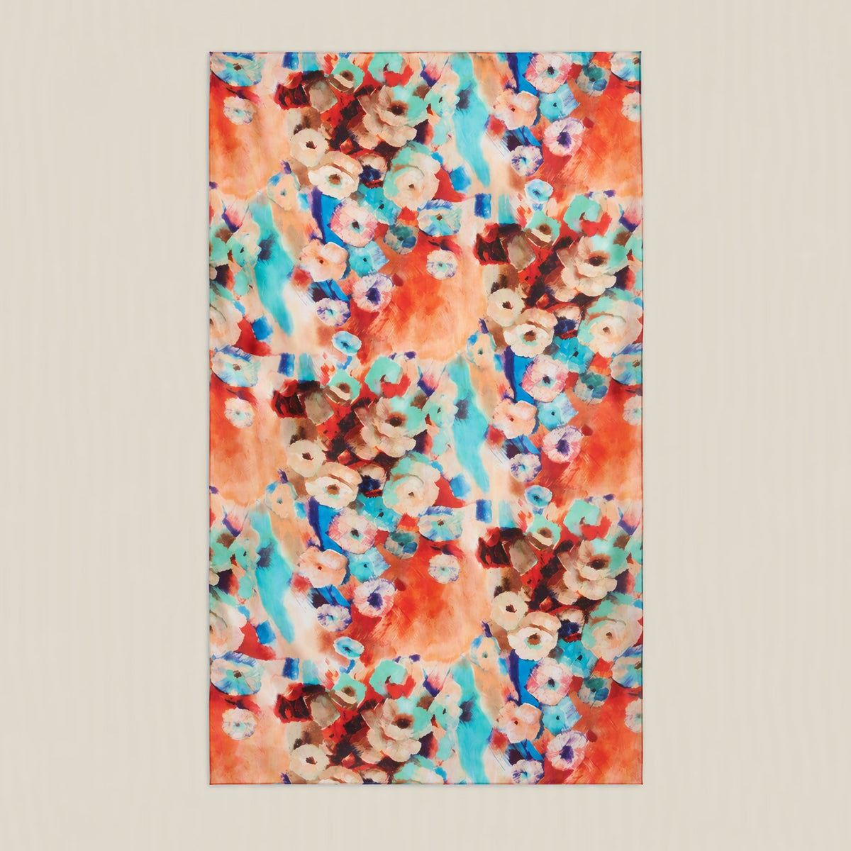 Red watercolor floral mulberry silk scarf