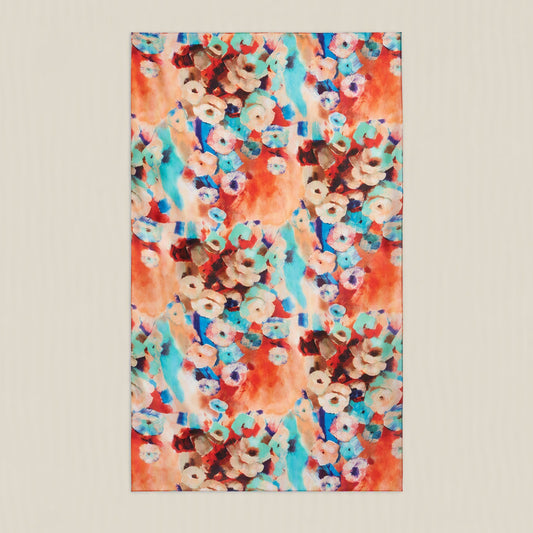 Red watercolor floral mulberry silk scarf