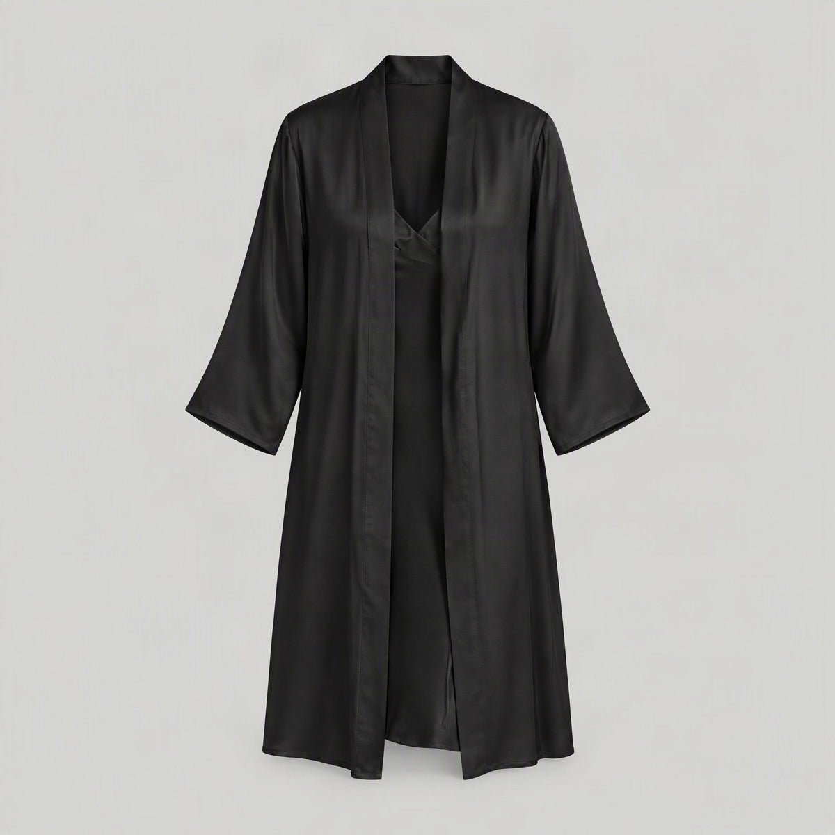 Mulberry silk robe and camisole set laid flat