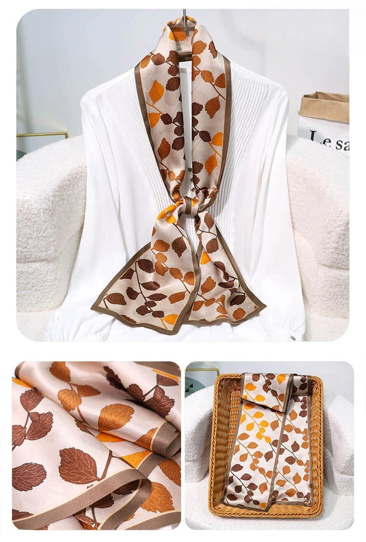 Slim 100% Mulberry Silk Scarf – Printed Lightweight Shawl, 6 x 59 in