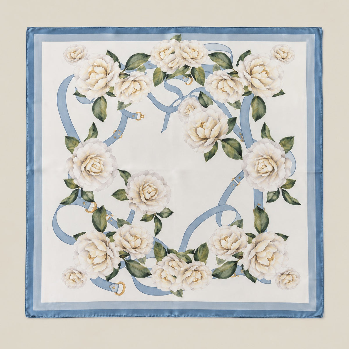 Blue Lily Floral mulberry silk square scarf