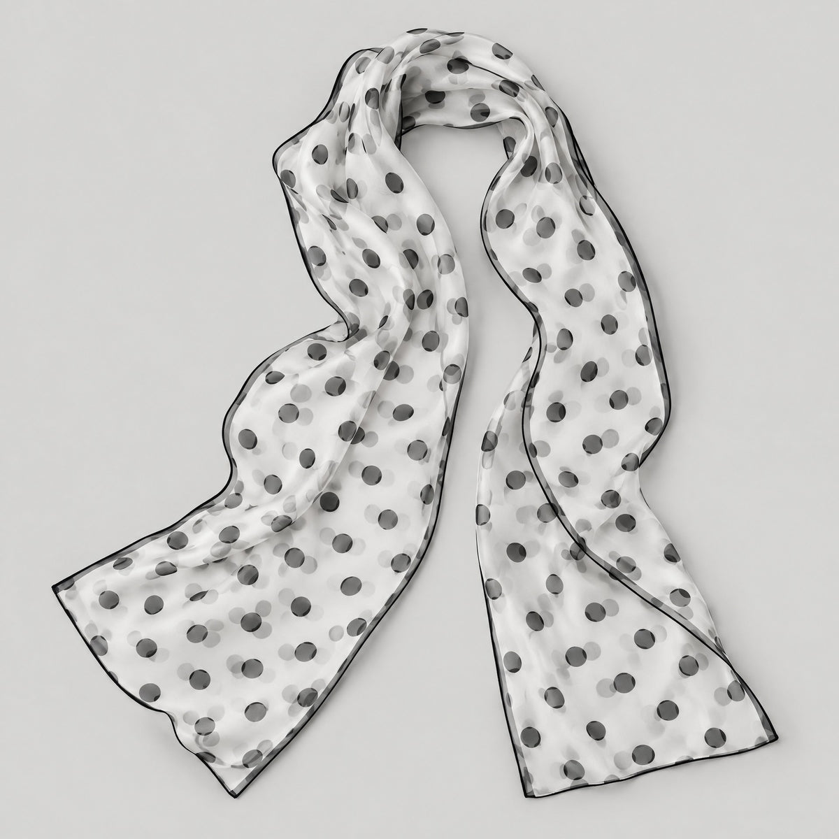 Black Polka Dot Mulberry Silk Long Scarf – 16.5 x 63 in