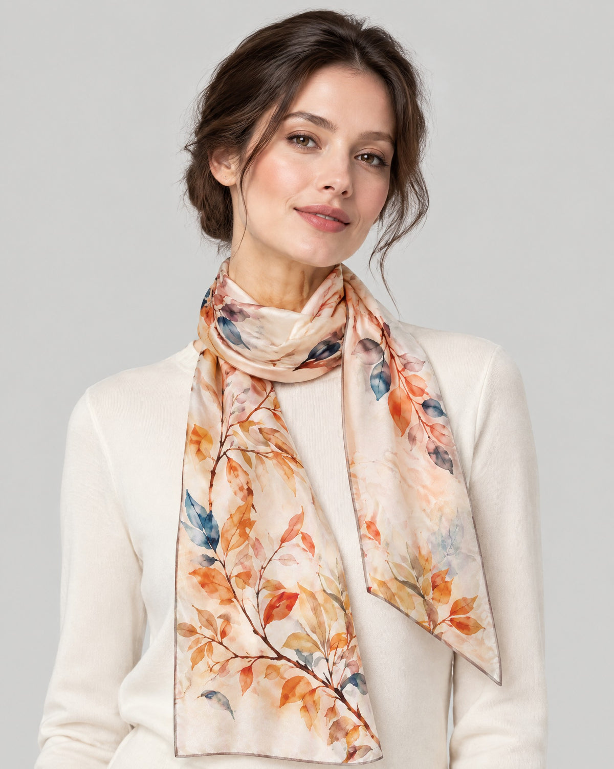 Falling Leaves & Flowers Mulberry Silk Long Scarf – 22 x 67 in