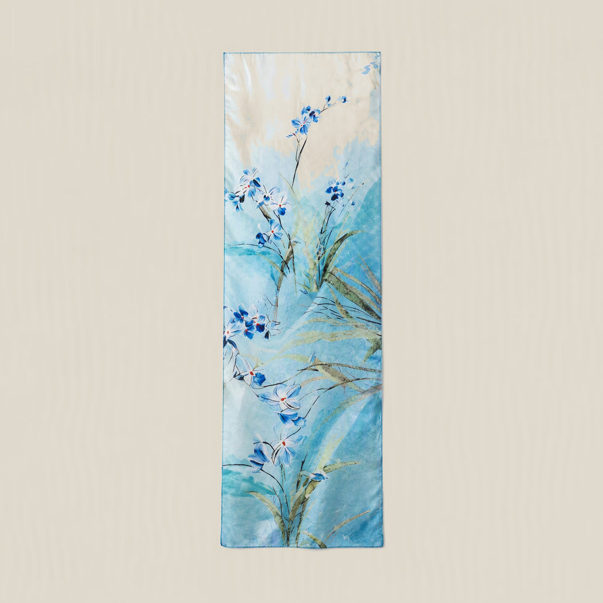 Blue lily of the valley mulberry silk scarf