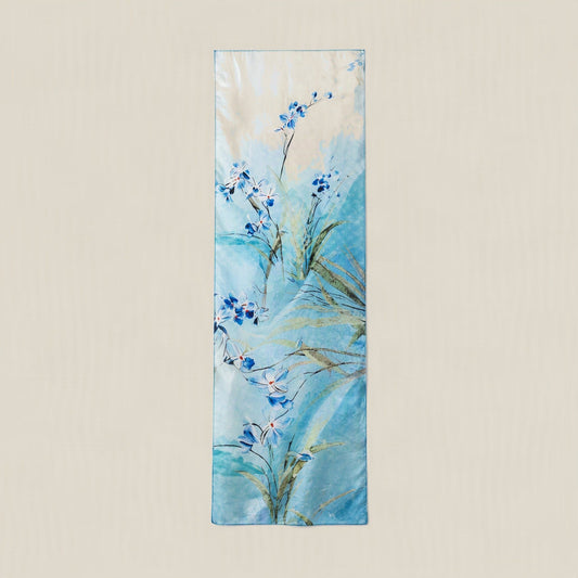Blue lily of the valley mulberry silk scarf