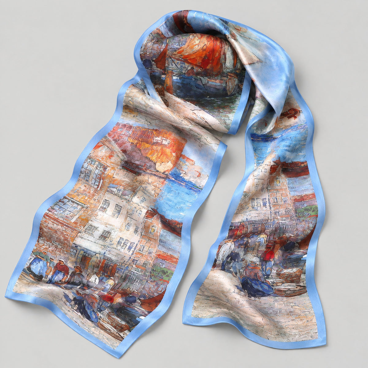 Harbor Imprint Slim Mulberry Silk Scarf – 6 x 59 in