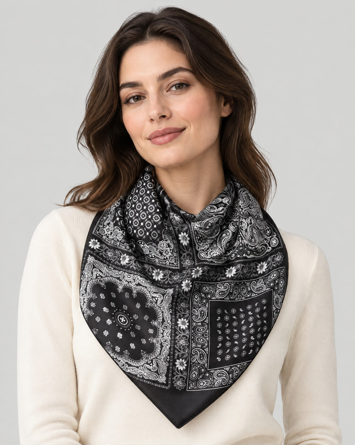 Black Paisley Mulberry Silk Square Scarf – 26 x 26 in