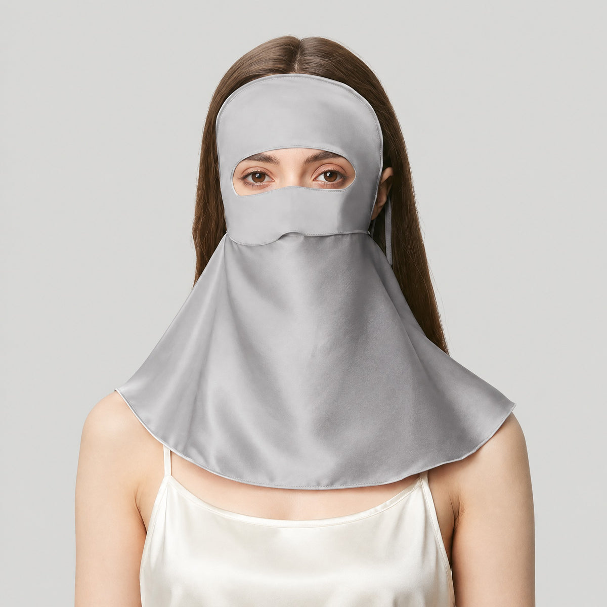 Double-Layer Mulberry Silk Full-Face Sun Hood with Neck Guard