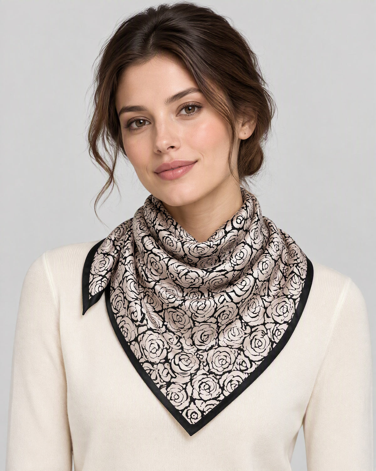 Camellia Shadow Mulberry Silk Square Scarf – 26 x 26 in