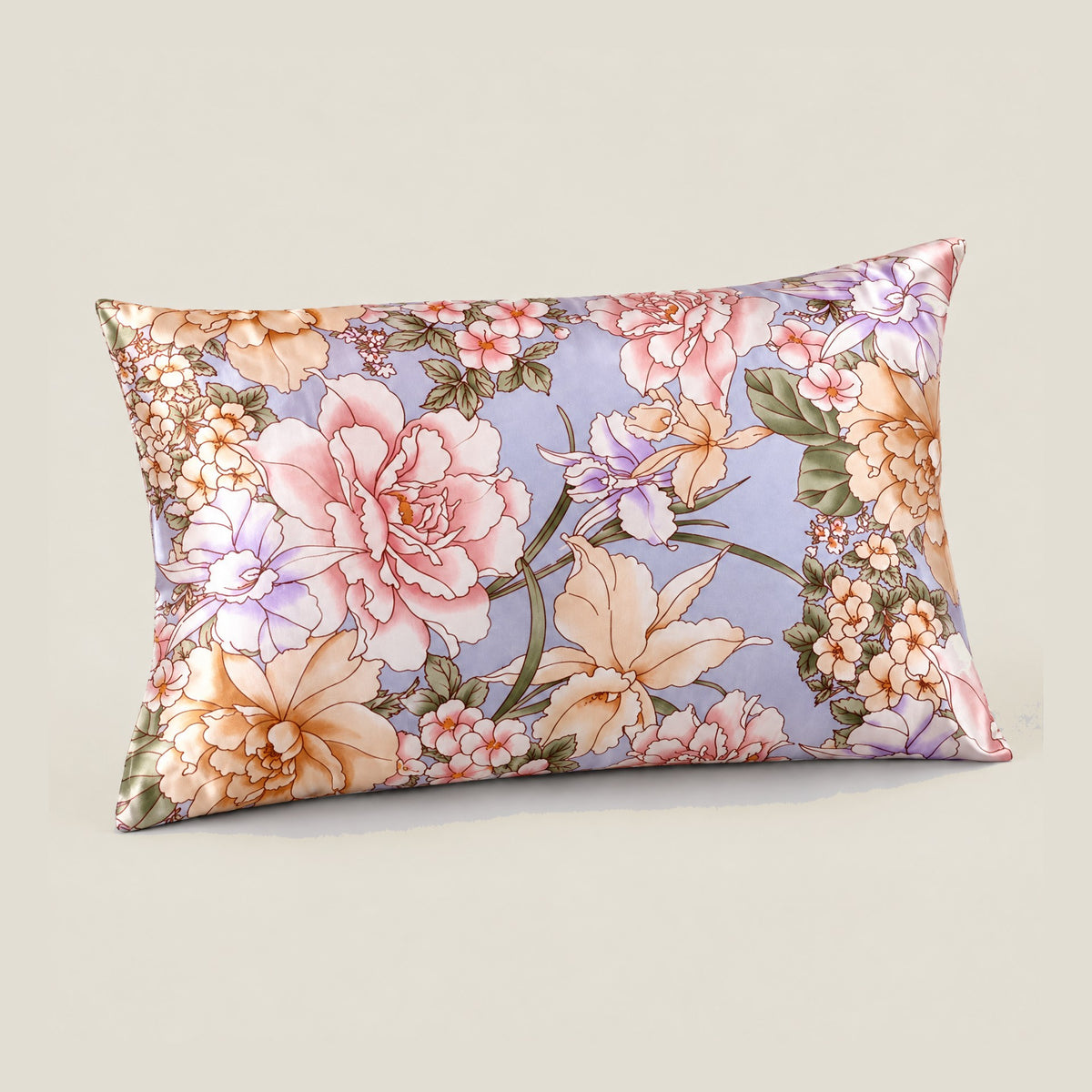 Peach Peony printed mulberry silk pillowcase