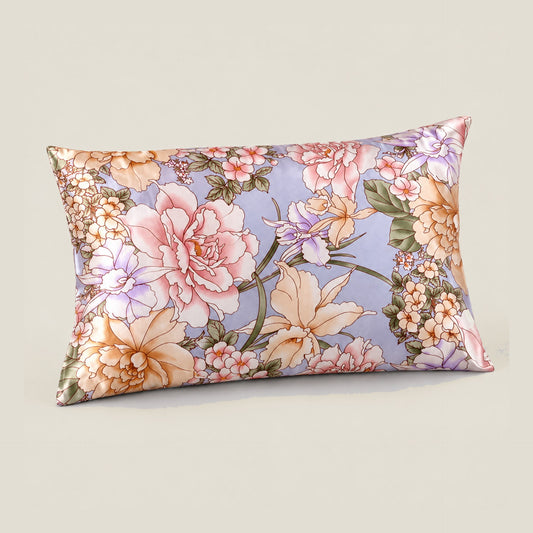 Peach Peony printed mulberry silk pillowcase