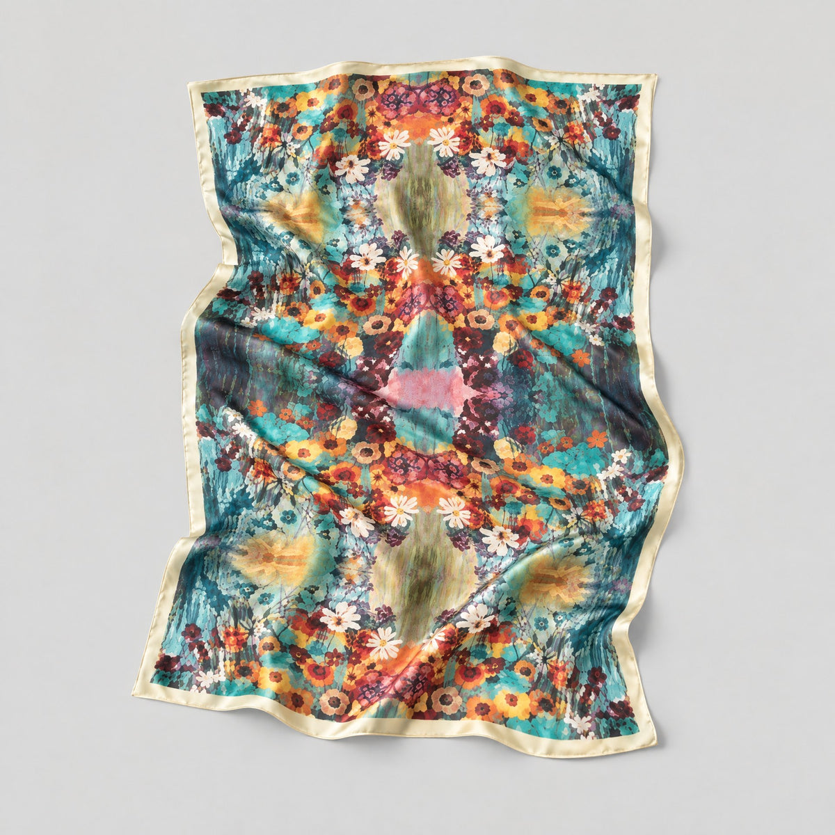 Colorful Small Floral Mulberry Silk Scarf – 69 x 43 in