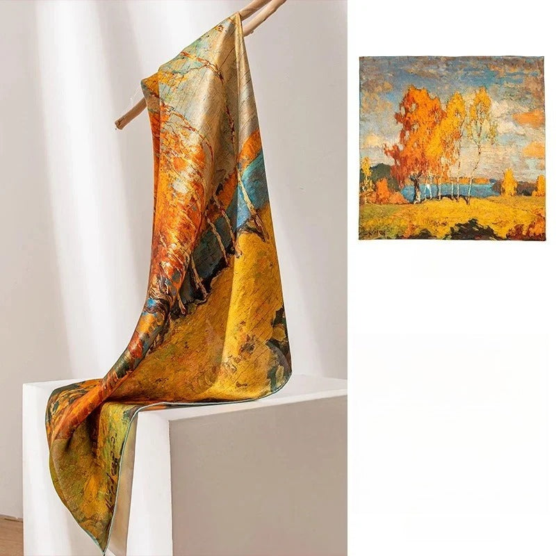 Square & Long 100% Mulberry Silk Scarf – Floral Print Lightweight Shawl, 34 x 34 in