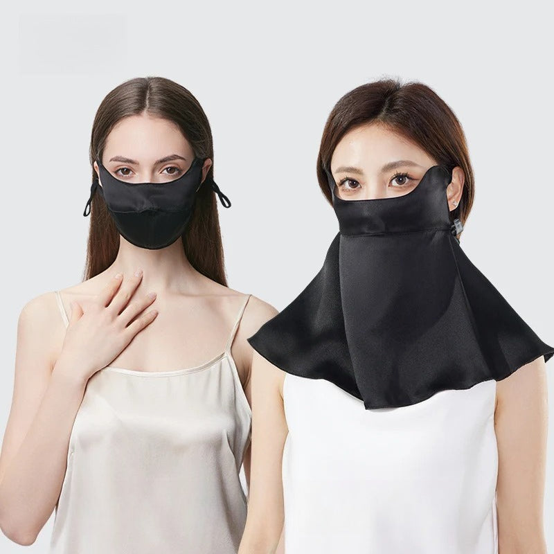 Full-Face 100% Mulberry Silk Sun Protection Mask – UV-Blocking with Neck Coverage