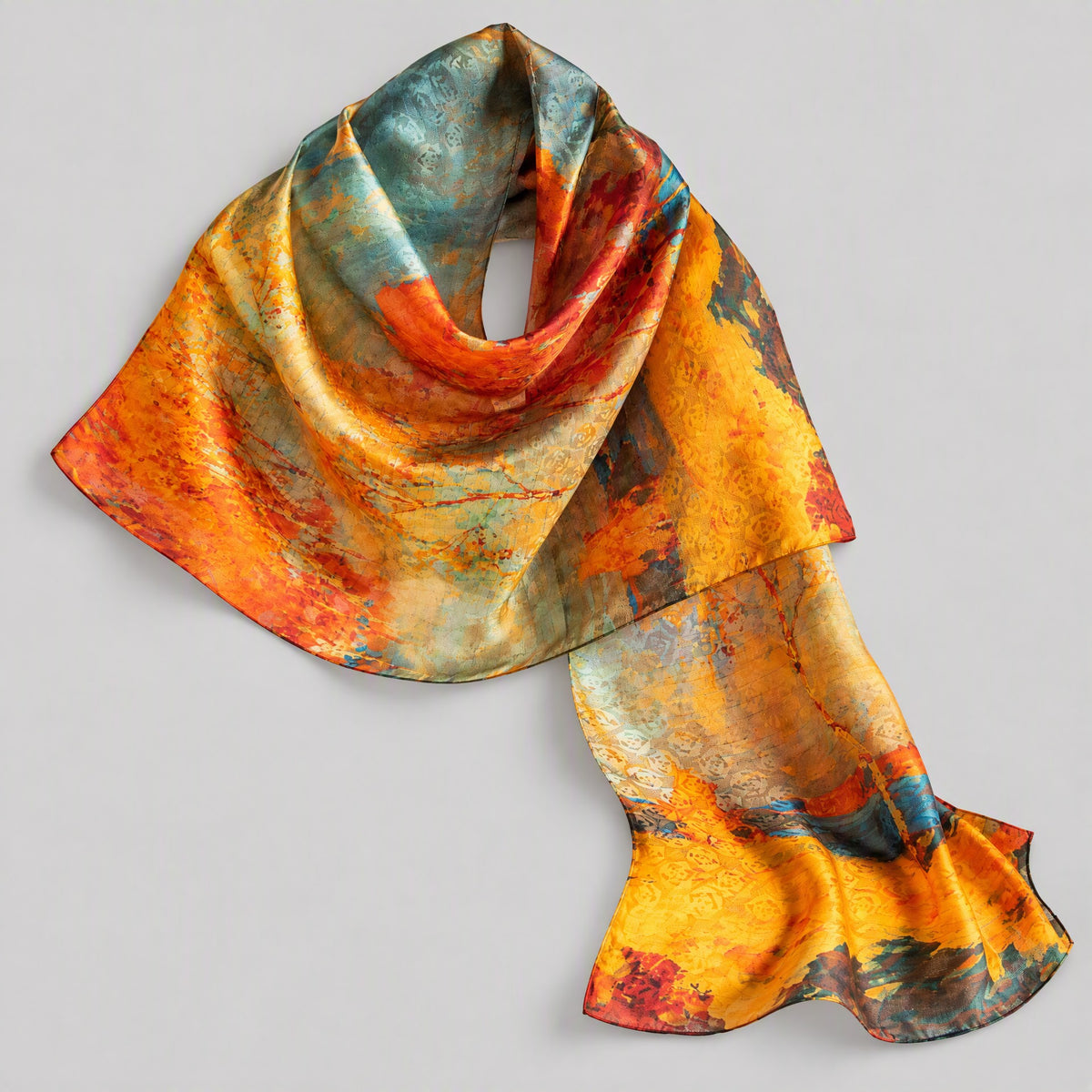 Golden Forest Mulberry Silk Long Scarf – 22 x 67 in