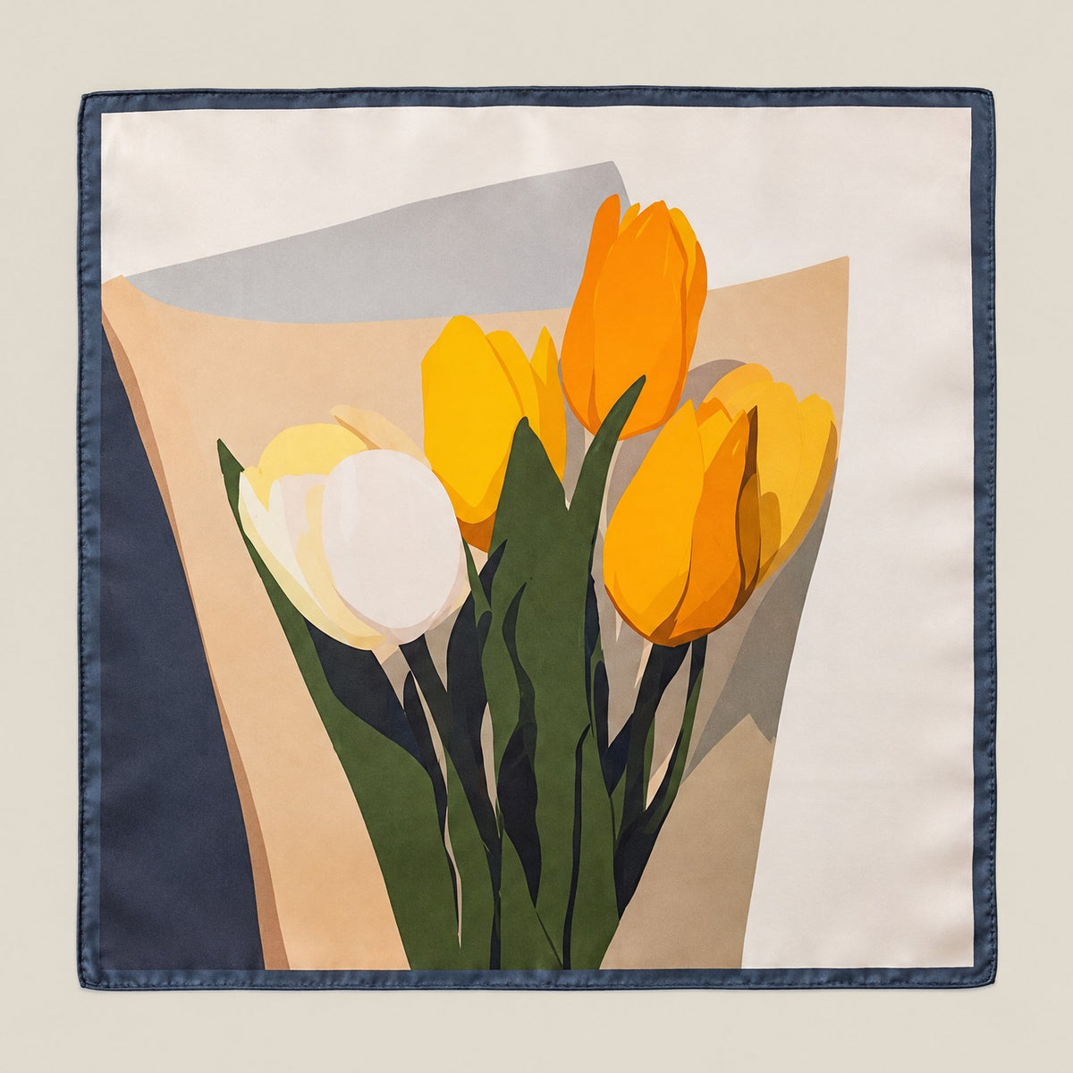 Blue-Edge Tulip mulberry silk square scarf