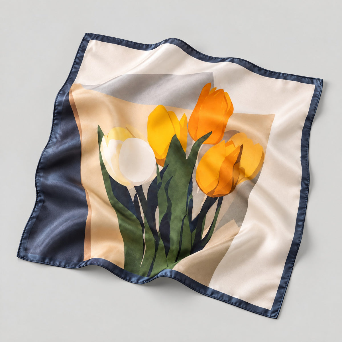 Blue-Edge Tulip Mulberry Silk Square Scarf – 21 x 21 in