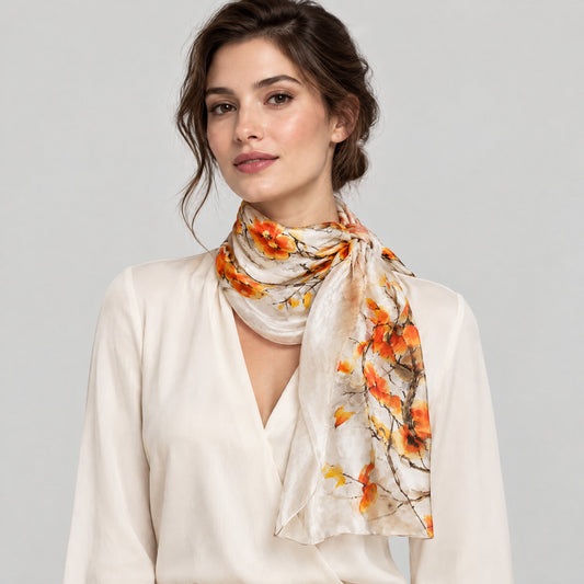 Harvest Persimmon Mulberry Silk Long Scarf – 22 x 67 in