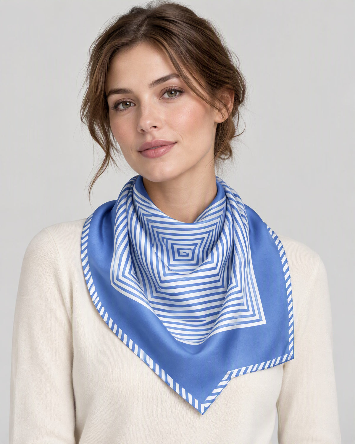 Blue Stripe Mulberry Silk Square Scarf – 27 in