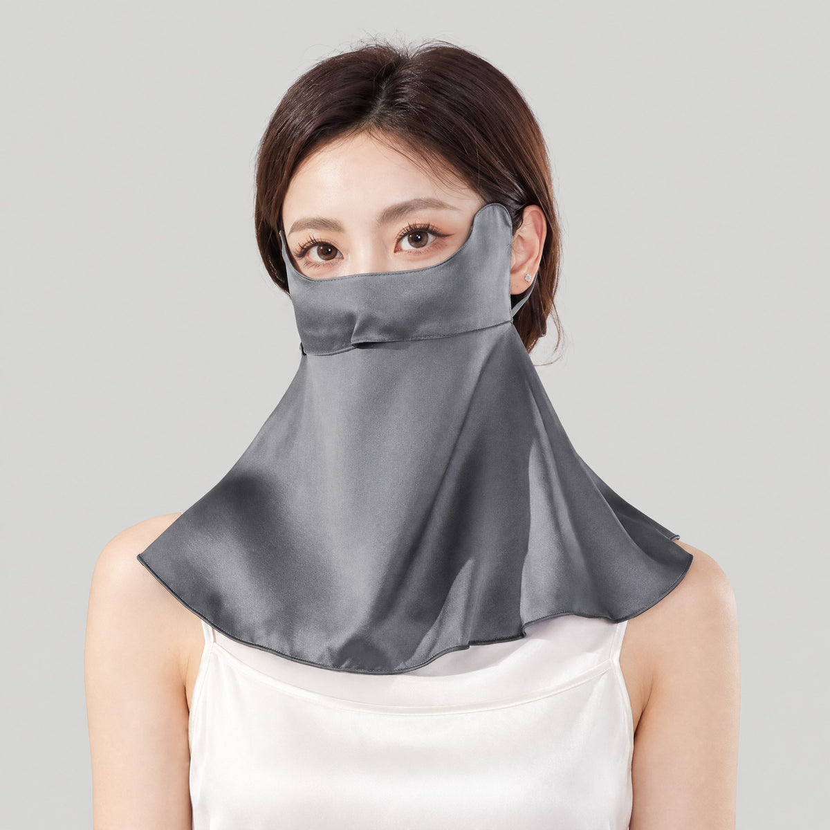 Double-Layer Mulberry Silk Half-Face Sun Mask with Neck Guard