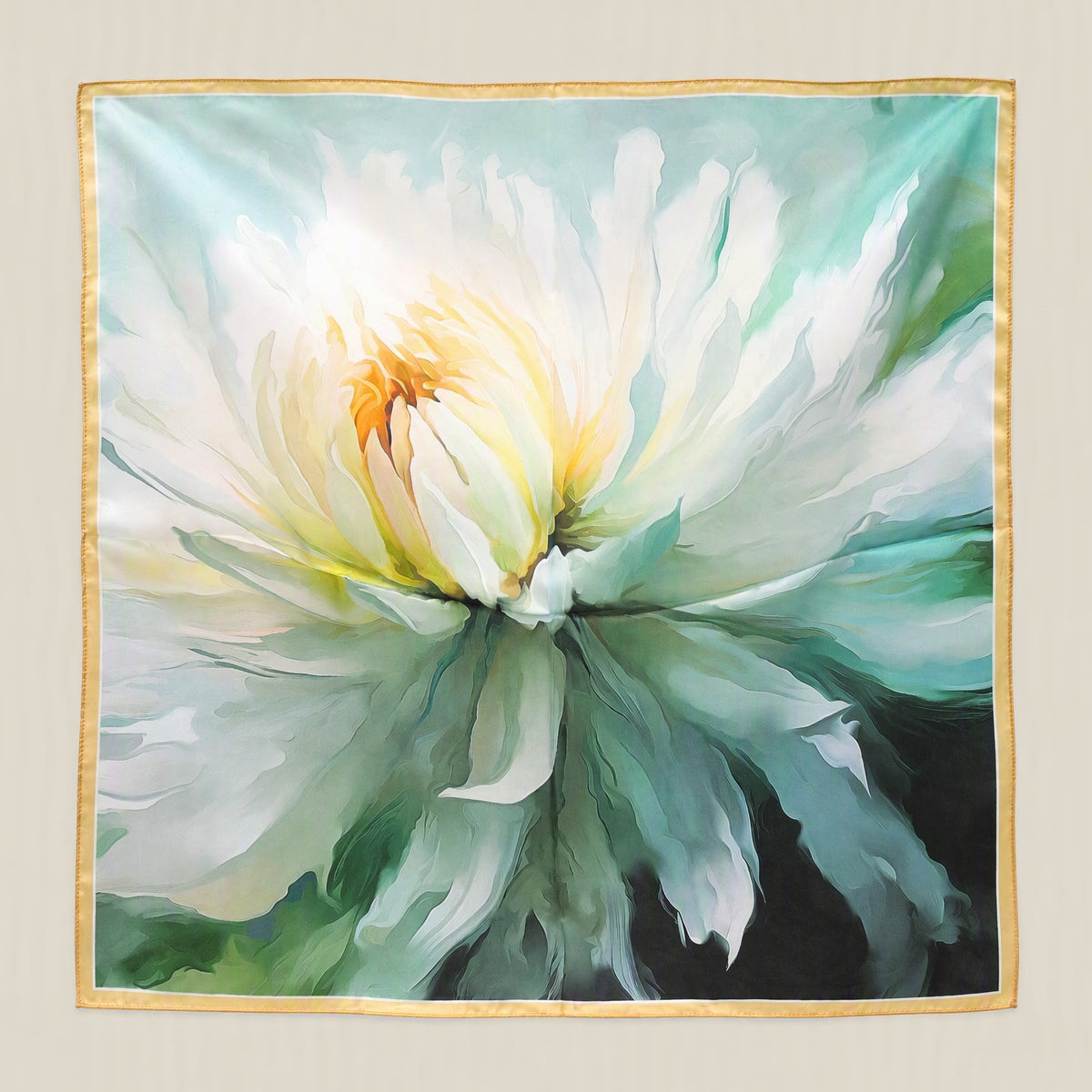 Floral Green Garden mulberry silk square scarf