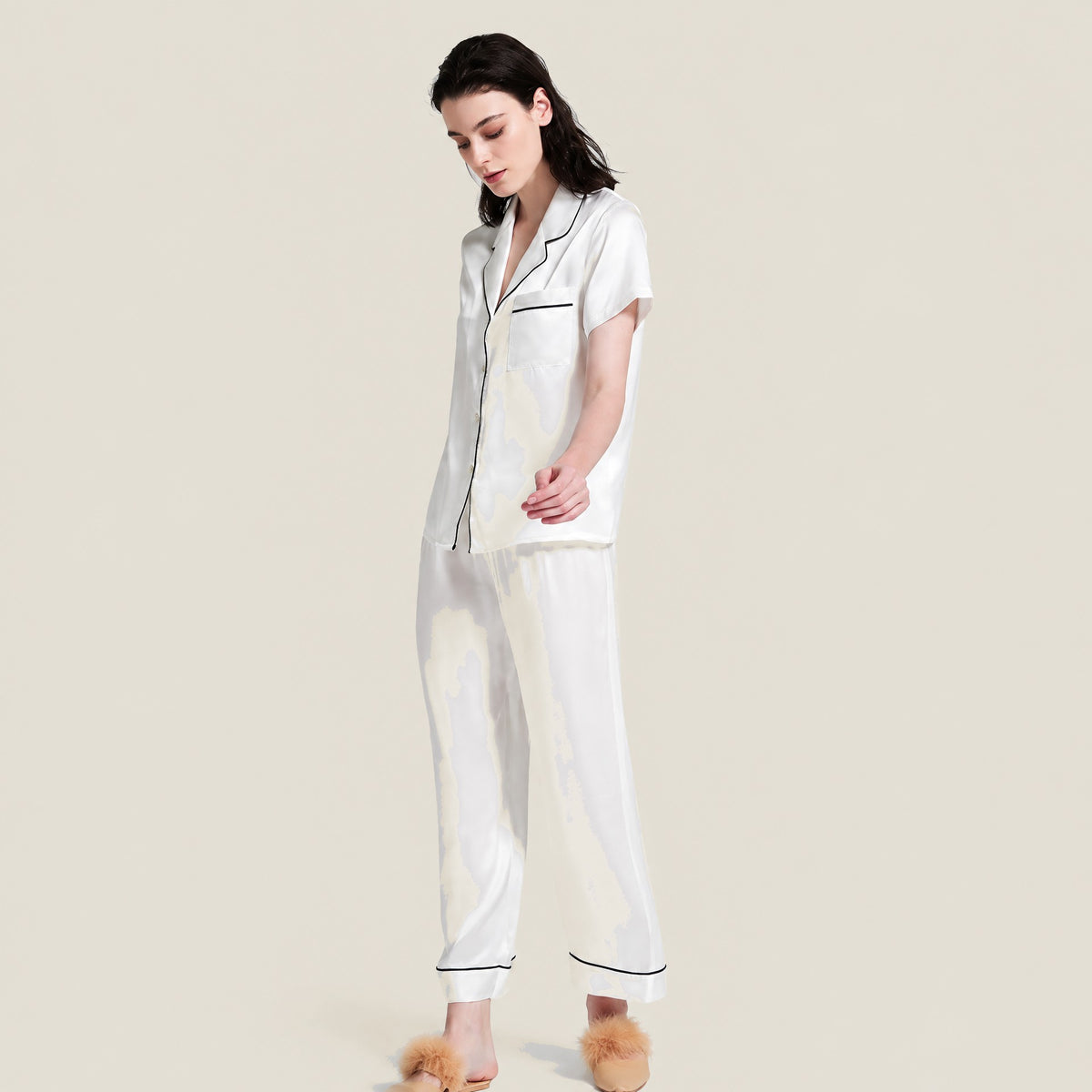 19 Momme Mulberry Silk Short Sleeve Pajama Set – Long Pants